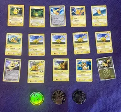 Lot of 15 Pokemon TCG Mostly Vintage Pikachu/Raichu & Pichu Cards w/ coins - Image 1