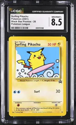 CGC 8.5 Surfing Pikachu 2001 Black Star Promos 28 Pokemon League Pokemon Card - Image 1