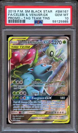 PSA 10 Pokemon Celebi & Venusaur GX Tag Team Holo SM Black Star Promo SM167 - Image 1