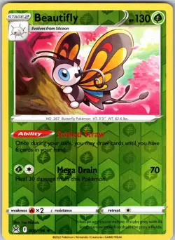 Beautifly 008/196 Holo Rare Reverse Holo Card SWSH11: Lost Origin Pokemon TCG NM - Image 1