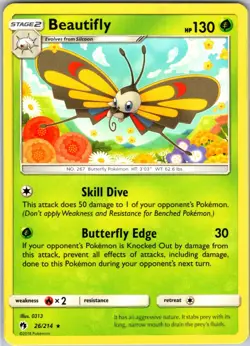 Beautifly 26/214 Rare Regular Card SM - Lost Thunder Pokemon TCG LP - Image 1