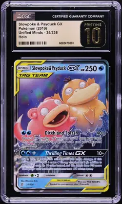 POP 4 POKEMON UNIFIED MINDS HOLO #35/236 SLOWPOKE & PSYDUCK GX CGC 10 GEM MINT - Image 1
