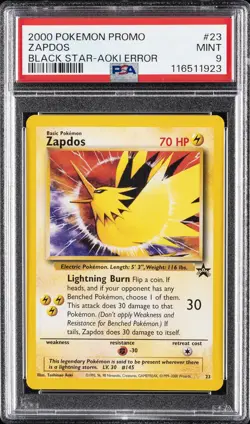 2000 POKEMON PROMO BLACK STAR TOSHINAO AOKI ERR #23 ZAPDOS PSA 9 - Image 1