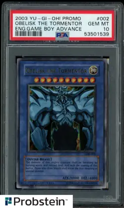 2003 YU-GI-OH! PROMO #002 OBELISK THE TORMENTOR ENG.GAME BOY ADVANCE PSA 10 - Image 1