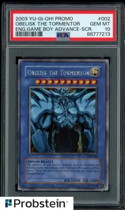 2003 YU-GI-OH! PROMO #002 OBELISK THE TORMENTOR ENG.GAME BOY ADVANCE PSA 10 - Image 1