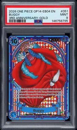 Buggy - OP09-051 SP 3rd Anniversary Gold One Piece OP14-EB04 PSA 9 READY TO SHIP - Image 1