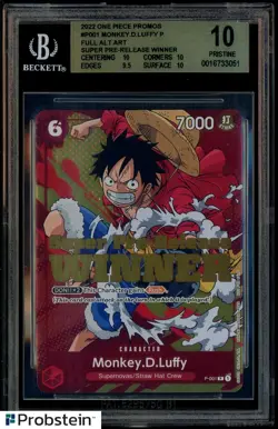 2022 ONE PIECE PROMOS SUPER PRE-RELEASE-WINNER #P001 MONKEY D. LUFFY BGS 10 - Image 1