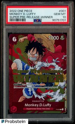 2022 One Piece Super Pre-Release Winner #001 Monkey D. Luffy PSA 10 GEM MINT - Image 1