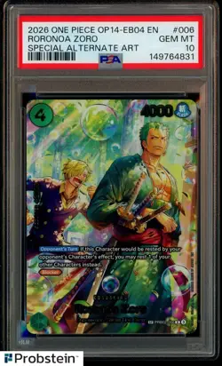 2026 ONE PIECE OP14-EB04-THE AZURE SEA'S SEVEN #006 RORONOA ZORO PSA 10 GEM MINT - Image 1
