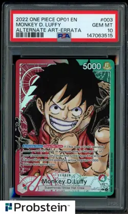 2022 One Piece OP01 EN Alternate Art Errata #003 Monkey D Luffy PSA 10 GEM MINT - Image 1