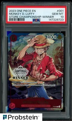 2023 One Piece EN Store Championship Winner #001 Monkey D Luffy PSA 10 - Image 1