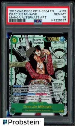 2026 One Piece OP14-EB04 EN Manga Alternate Art #119 Dracule Mihawk PSA 10 - Image 1