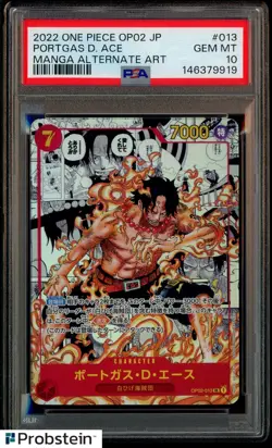 2022 One Piece OP02 Japanese #013 Portgas D. Ace Manga Alternate Art PSA 10 - Image 1
