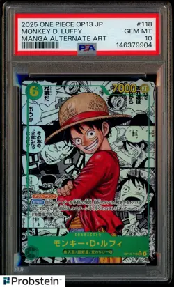 2025 One Piece OP-13 Japanese Manga #118 Monkey D. Luffy PSA 10 GEM MINT - Image 1