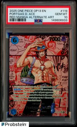 2025 One Piece OP13 EN Red Manga Alternate Art #119 Portgas D. Ace PSA 10 - Image 1