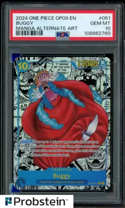 2024 One Piece OP09 EN Manga Alternate Art #051 Buggy PSA 10 GEM MINT - Image 1