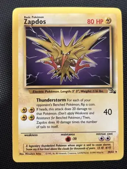 Zapdos 30/62 Rare WOTC Pokemon Card Non-Holo Fossil *NM* Condition!!! - Image 1
