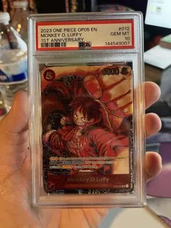 One Piece TCG OP05 Monkey D. Luffy 1st Anniversary ST01-012 PSA 10 - Image 1