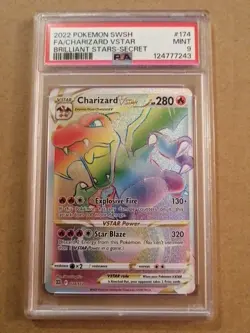 Pokemon Brilliant Stars Charizard VSTAR Rainbow Secret Rare Card PSA 9 174/172 - Image 1