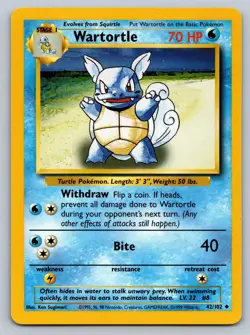 Wartortle 42/102 Uncommon Base Set Unlimited Pokemon Lightly Played - Image 1