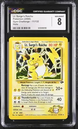 LT. SURGE'S RAICHU Gym Challenge Holo Rare #11 CGC 8 Vintage Pokemon - Image 1