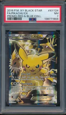 2016 Pokemon XY Black Star XY124 Full Art Pikachi ex Promo Red Blue Coll. PSA 7 - Image 1