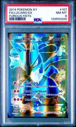 Lucario EX (107 Full Art) 107/111 XY - Furious Fists Holo Pokemon 2014 PSA 8 - Image 1