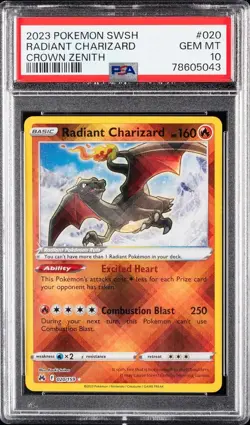 2023 #020 Radiant Charizard PSA 10 Sword and Shield Crown Zenith Pokemon - Image 1