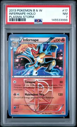 2013 POKEMON B&W PLASMA STORM #17 INFERNAPE-HOLO PSA 7 - Image 1