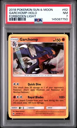 2018 POKEMON SUN & MOON FORBIDDEN LIGHT #62 GARCHOMP-HOLO PSA 7 - Image 1