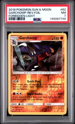 2018 POKEMON SUN & MOON FORBIDDEN LIGHT #62 GARCHOMP-REVERSE FOIL PSA 7 - Image 1