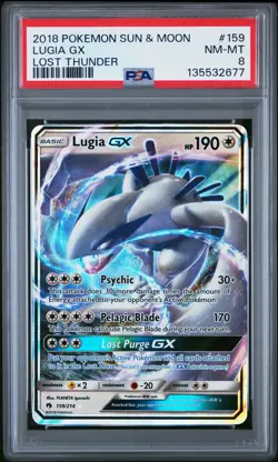 2018 POKEMON SUN & MOON LOST THUNDER #159 LUGIA GX PSA 8 - Image 1