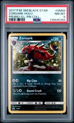 2017 POKEMON SM BLACK STAR PROMO SHINING LEGENDS PIN COLL ZOROARK-HOLO PSA 8 - Image 1