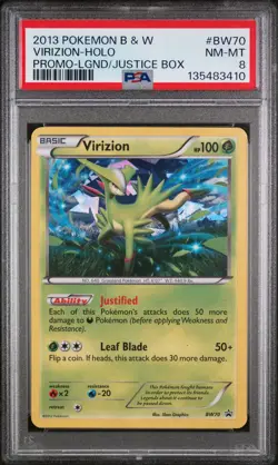2013 POKEMON B&W PROMO LEGENDS OF JUSTICE BOX #BW70 VIRIZION-HOLO PSA 8 - Image 1