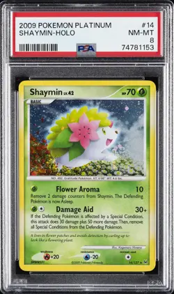 2009 POKEMON PLATINUM #14 SHAYMIN-HOLO PSA 8 - Image 1
