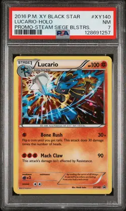2016 POKEMON XY BLACK STAR PROMO STEAM SIEGE BLISTERS #XY140 LUCARIO-HOLO PSA 7 - Image 1