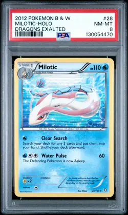 2012 POKEMON B&W DRAGONS EXALTED #28 MILOTIC-HOLO PSA 8 - Image 1