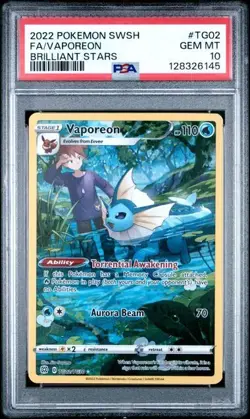 2022 Pokemon SWSH Brilliant Stars Vaporeon TG02/TG30 Trainer Gallery PSA 10 Gem - Image 1