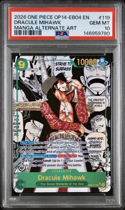2026 ONE PIECE MANGA ALTERNATE ART OP14-EB04-119 DRACULE MIHAWK PSA 10 - Image 1