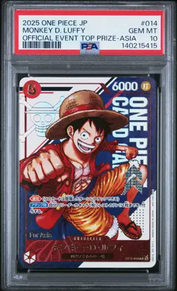 2025 ONE PIECE JPN PROMOS OFFICIAL EVENT TOP PRIZE-ASIA MONKEY D. LUFFY PSA 10 - Image 1