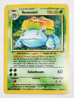 1999 VENUSAUR Holo Rare Pokemon Card TCG Base Set 15/102 WOTC Holographic! V3 - Image 1