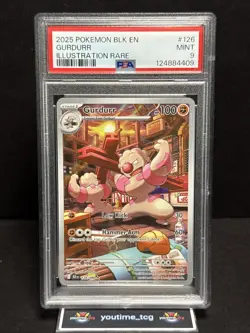 2025 Pokemon Blk En-Black Bolt Illustration Rare Gurdurr #126 PSA 9 - Image 1