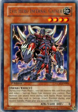 Evil Hero Inferanal Gainer GLAS-EN004 Yu-Gi-Oh! 1st Edition Moderate Play - Image 1