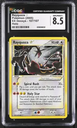 CGC 8.5 Rayquaza Gold Star 2005 EX Deoxys 107/107 Holo SWIRL Pokemon Card - Image 1