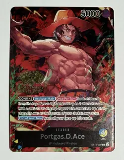 One Piece Portgas D. Ace 2nd Anniversary WINNER Card Gold Foil English ST13-002 - Image 1