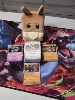 Eevee Plush Deck Box + 76/131 Prismatic Evolutions Cards, No Doubles Tracked Shp - Image 1