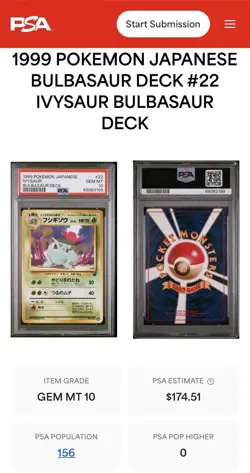 LOW POP! Pokemon Card Japanese Ivysaur #22 PSA 10 GEM MINT Intro Bulbasaur Deck - Image 4