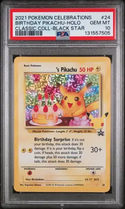 2021 POKEMON CELEBRATIONS CLASSIC COLL #24 BIRTHDAY PIKACHU-HOLO PSA 10 - Image 1