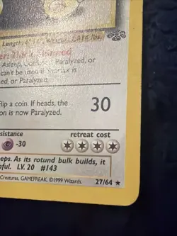 Pokemon 1999 Jungle set Snorlax Non-holo Rare #27 MP - Image 4