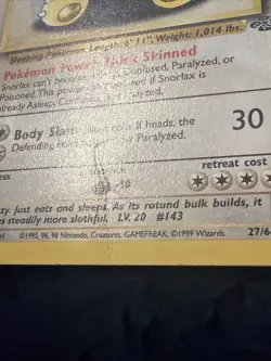 Pokemon 1999 Jungle set Snorlax Non-holo Rare #27 MP - Image 5